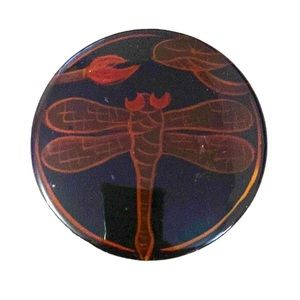 PIER 1 IMPORTS Vintage Cloisonné-like Round Dragonfly Box with Red Velvet Lining